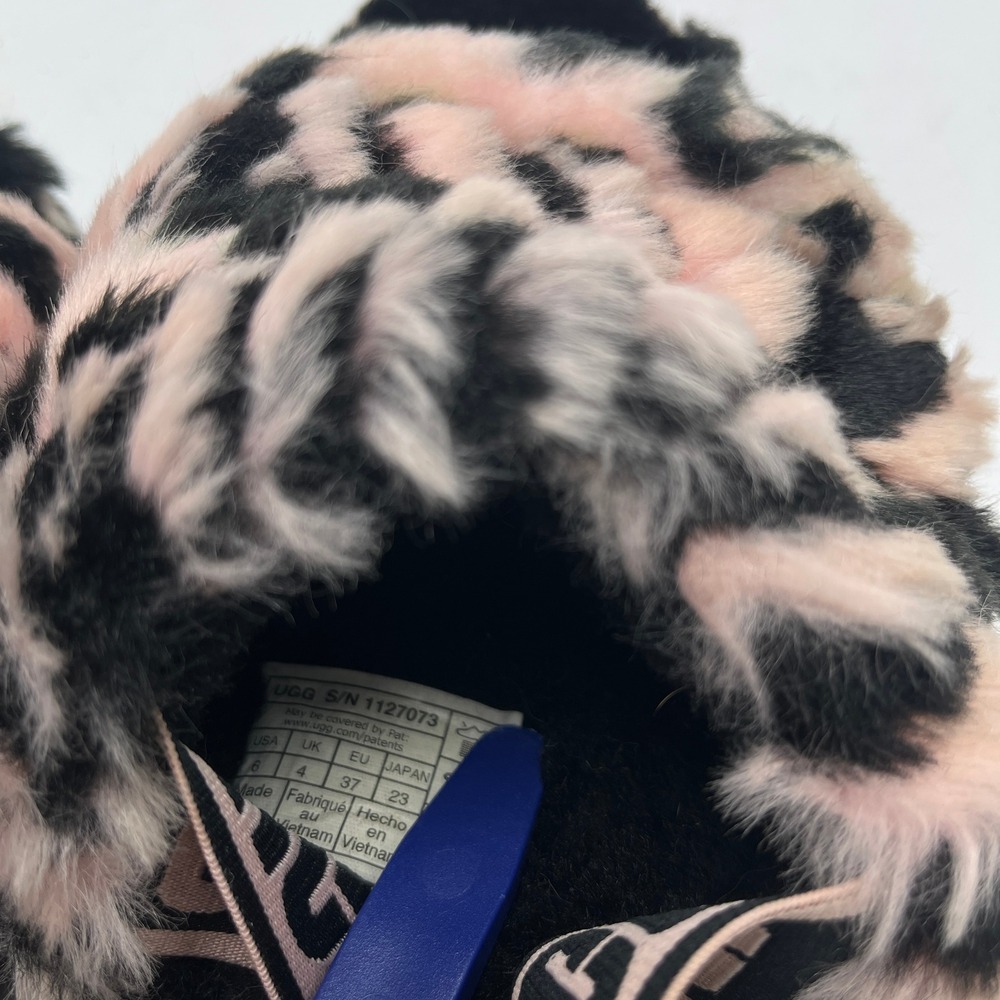 UGG Fluff Yeah Slide Pink Black Leopard Animalia Print Slingback Sandals Sz 6 - Picture 4 of 5
